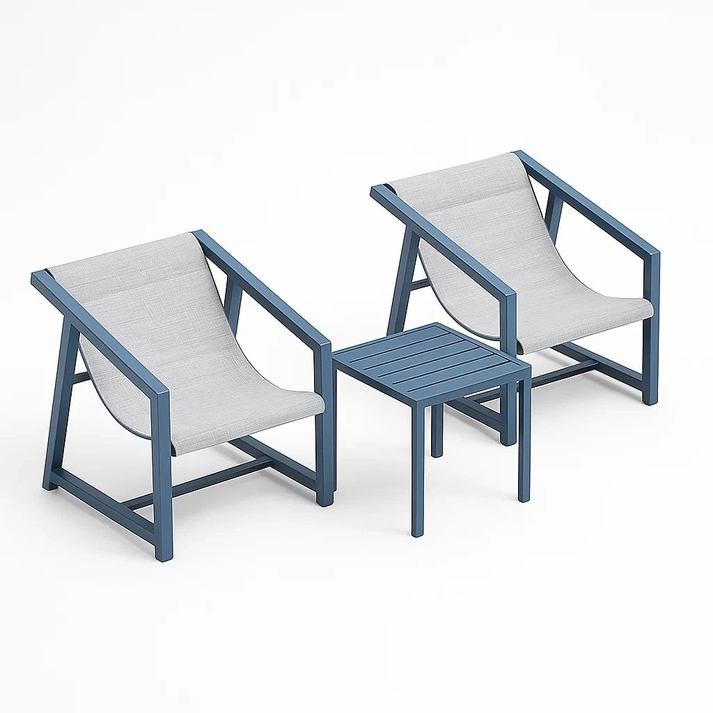 Ensemble de mobilier de jardin 3 pièces en aluminium et tissu bleu et gris(Bleu/Gris)