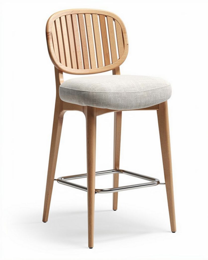 Chaise de bar en bois avec assise rembourrée en tissu - 45 x 45 x 100cm
