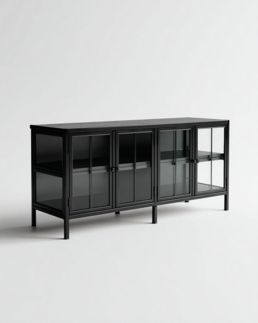 Meuble de rangement en métal et verre pour salon - 120 x 45 x 75cm