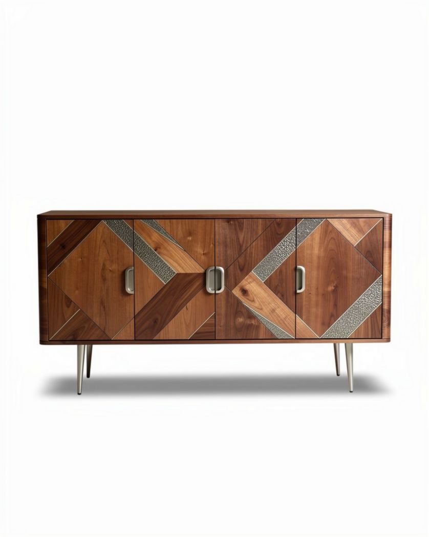 Buffet en bois avec impression en relief pour salle à manger - 150 x 40 x 70cm