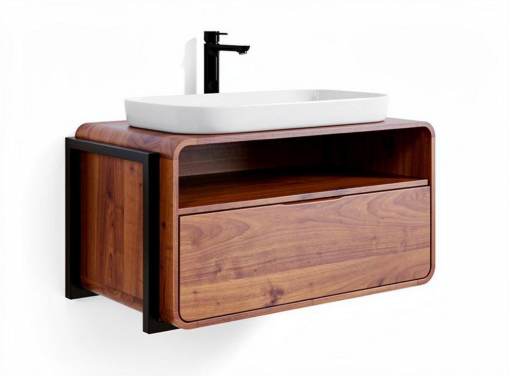 Meuble de salle de bain suspendu en bois et métal pour rangement - 60 x 45 x 30cm