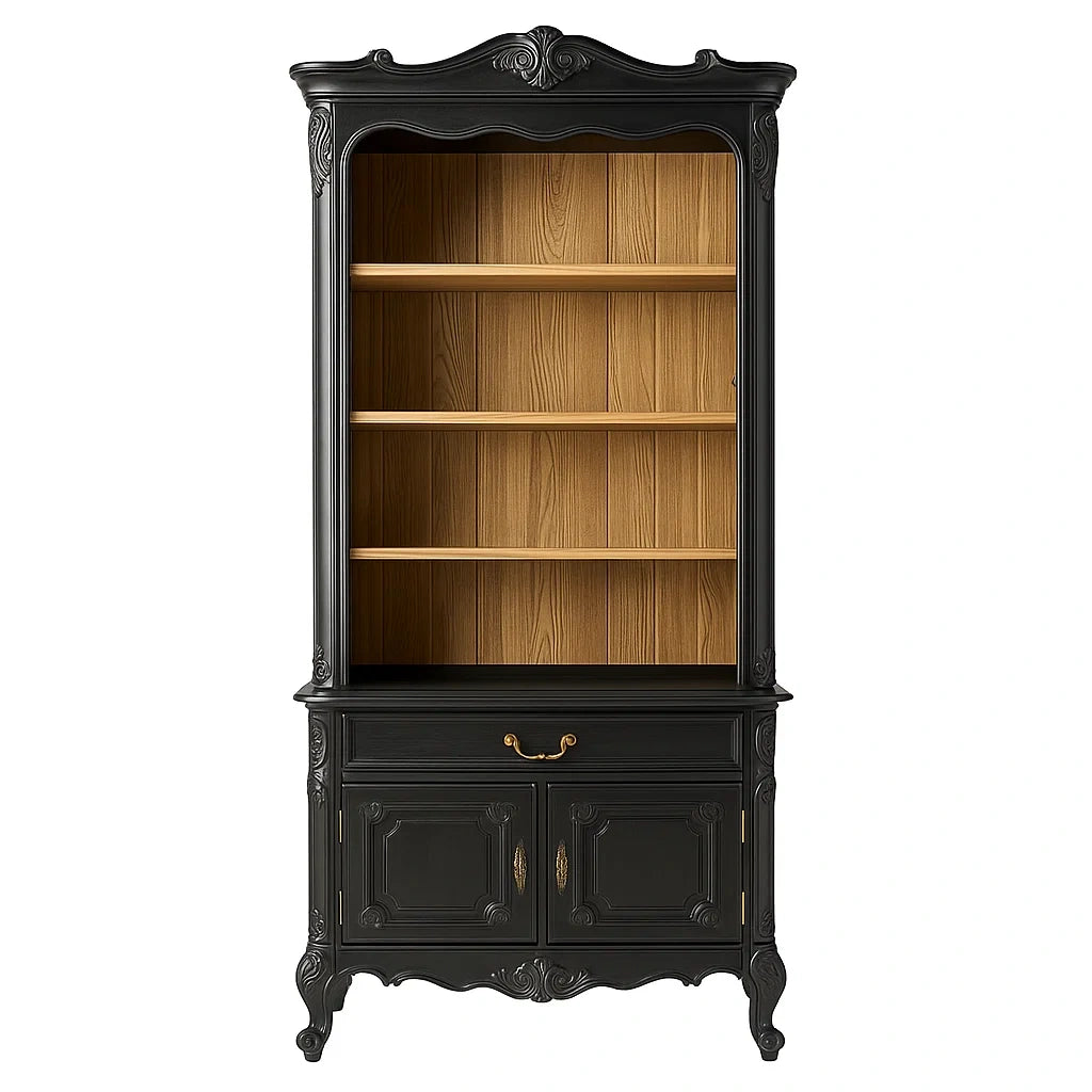 Bibliothèque en bois noir à deux portes battantes(Noir/Bois clair)