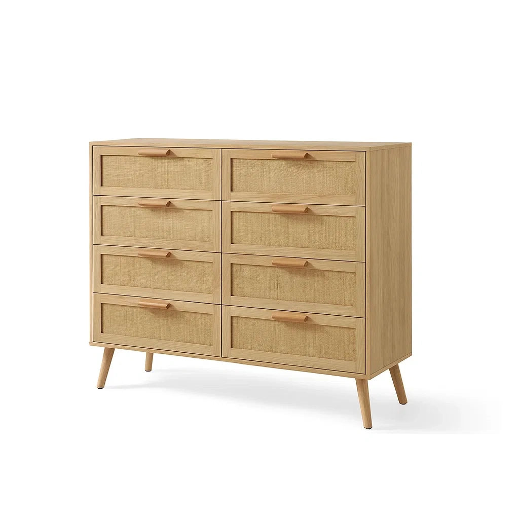 Commode à tiroirs 8 tiroirs en chêne naturel 120x40x90 cm(Naturel)
