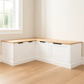 Banc d'angle de rangement blanc en bois de pin 150cm x 35cm x 45cm(Blanc/Bois clair)
