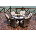 7 Pieces Outdoor Rattan Wicker Patio Round Dining Set with Cushions by Moda Furnishings(Brown)