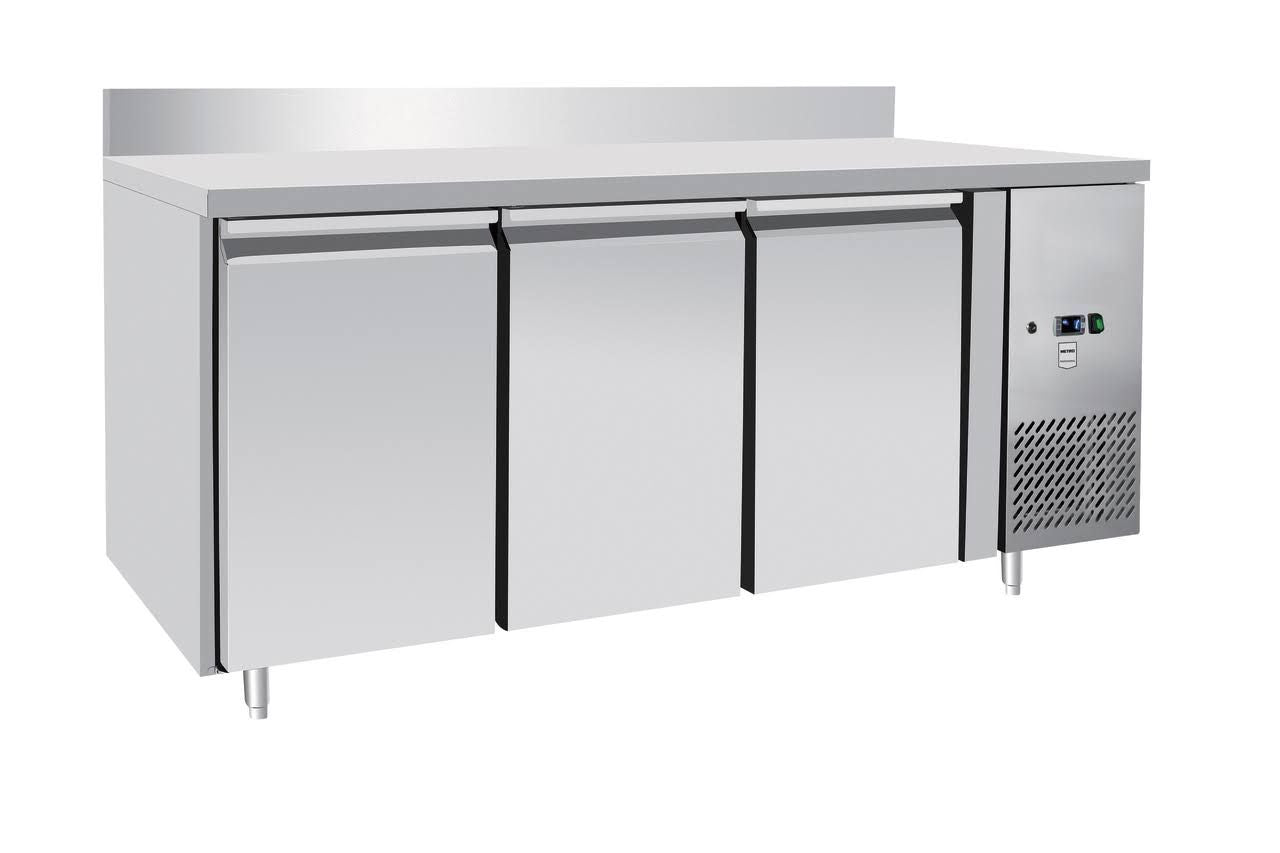 METRO Professional Table réfrigérée GCC3100BS, inox, 179.5x70x85cm, 334L, refroidissement par air, 400W, dégivrage automatique, avec serrure, Argenté(Argenté)