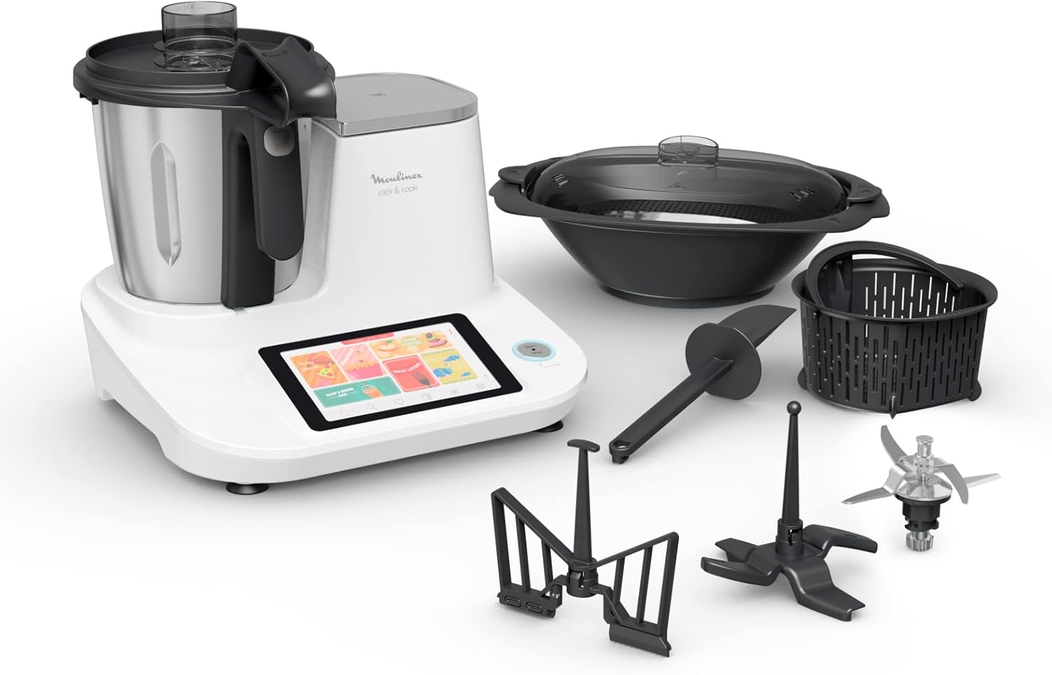 Moulinex Clickchef Compact Multi-Function Cooker, 3.6 L, 1400 W, 5 Programs, 32 Functions, Built-in Kitchen Scale, Steamer, Mixer HF456810 [Control Screen](Ecran tactile)