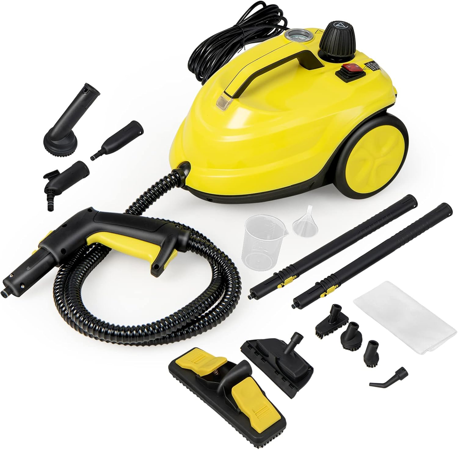 GOPLUS Nettoyeur Vapeur, 13 Accessoires, Pression 5 Bar Puissance 2000W avec Réservoir d'Eau 1,8L, Balai Vapeur pour Tapis, Fenêtre, Verre et Rideau(Jaune/Noir)
