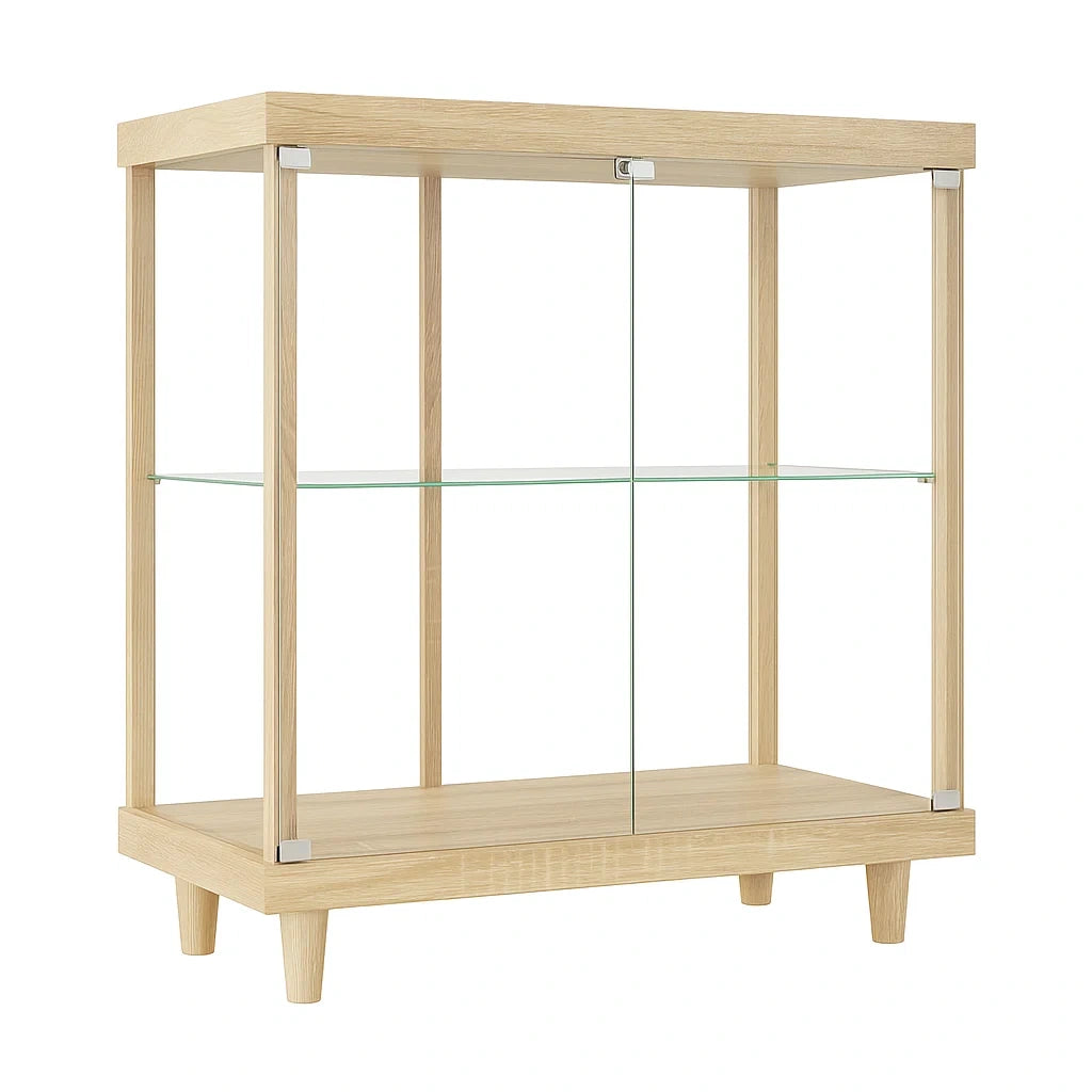 Vitrine en verre trempé avec structure en chêne 80x35x100 cm(Bois Clair/Transparent)
