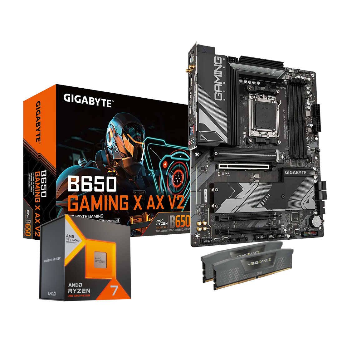 AMD Ryzen 7 7800X3D + Gigabyte B650 + RAM 32 Go DDR5 Kit AMD Ryzen 7 7800X3D(Noir/Gris/Orange)