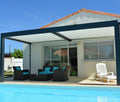 Pergola Aluminium Bioclimatique Adossée(Gris/Blanc)