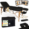MASSUNDA All INKL Chaise de Massage Pliante et réglable en Hauteur – Table de Massage Mobile en Bois Massif avec Housse en éponge, accoudoirs et dossiers, appuie-tête Ergonomique (Noir)(65 x/Bordeaux)