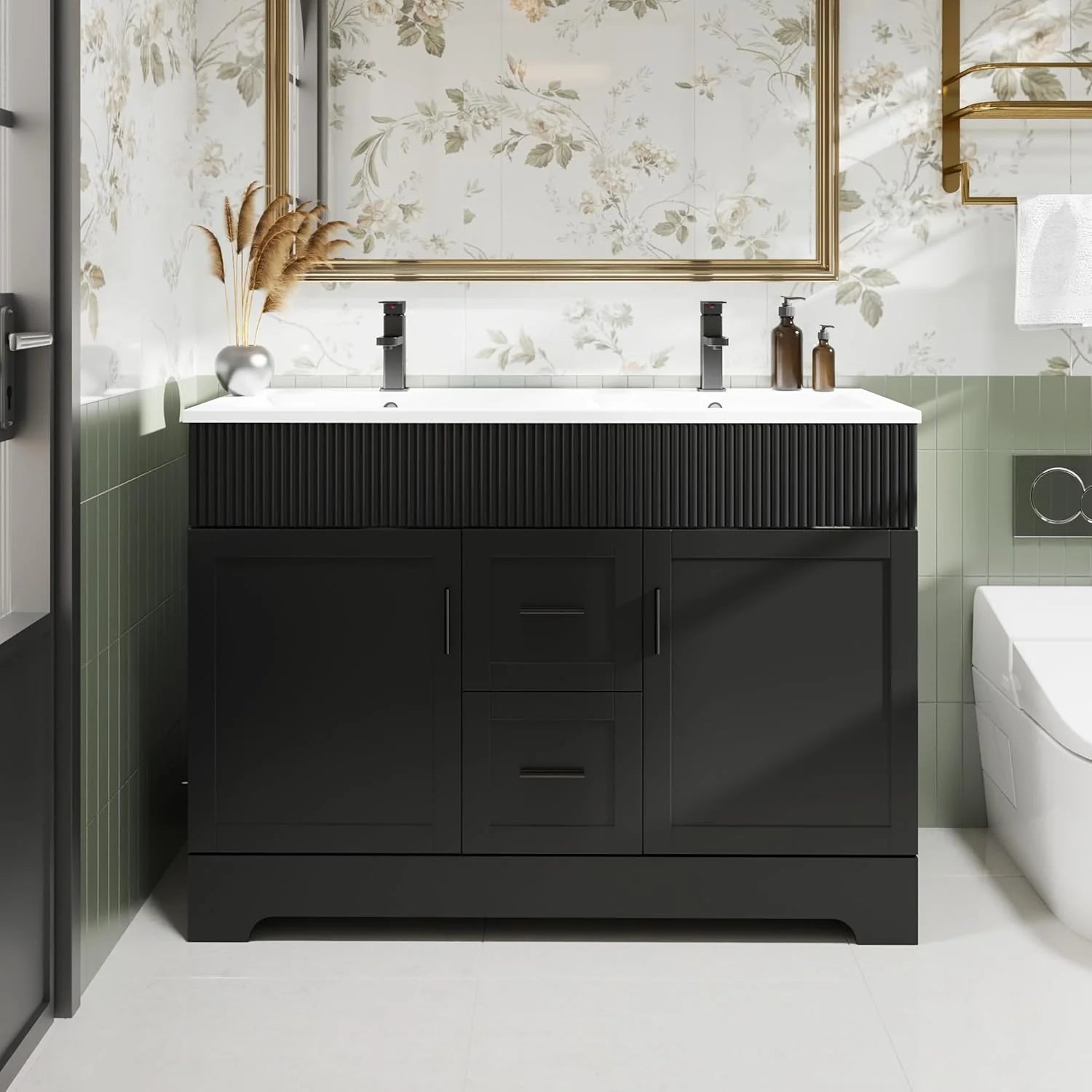 Meuble salle de bain double vasque 60 pouces(Black/48 Inch-Dual)