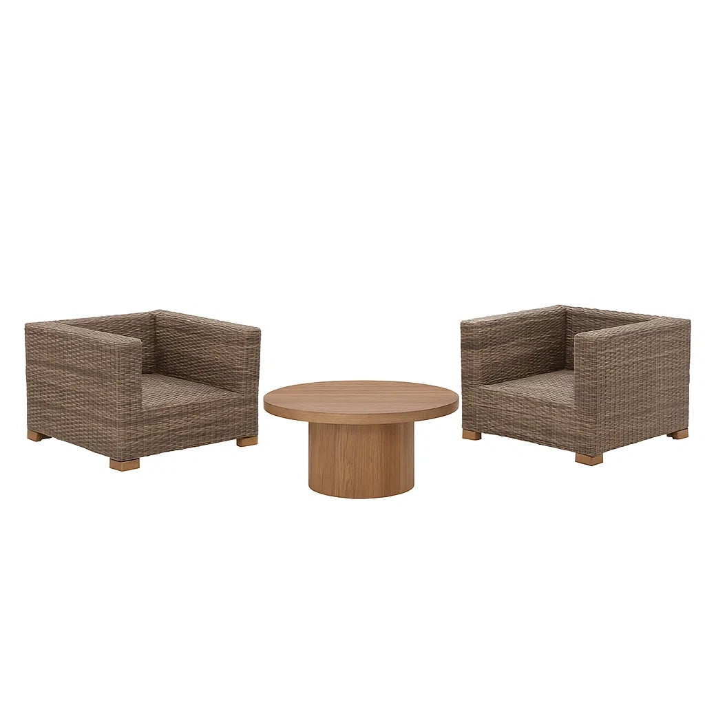 Ensemble de mobilier de jardin en résine tressée marron avec table en bois(Marron)