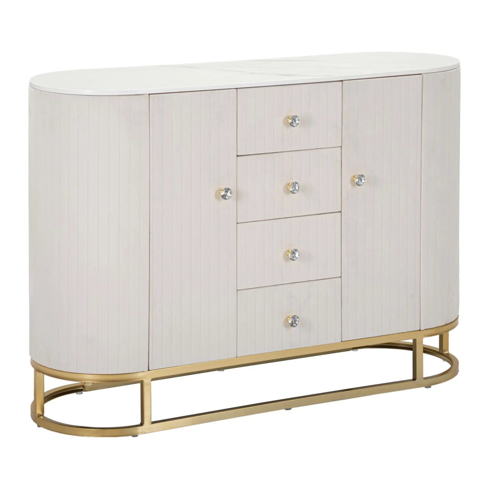 Meuble Montpellier, structure en métal, bois et tissu, étagère en marbre pour intérieurs(Crème)