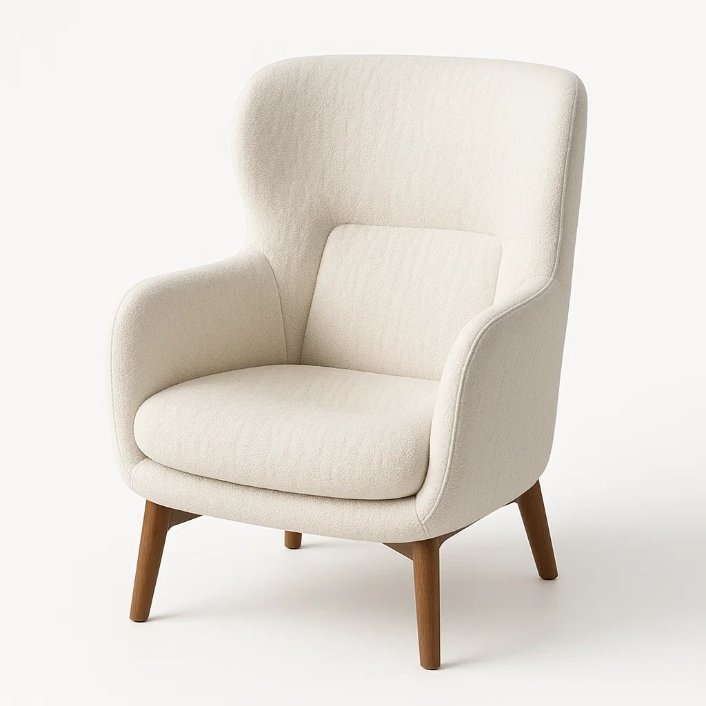 Fauteuil en tissu bouclé beige avec pieds en bois(Beige)