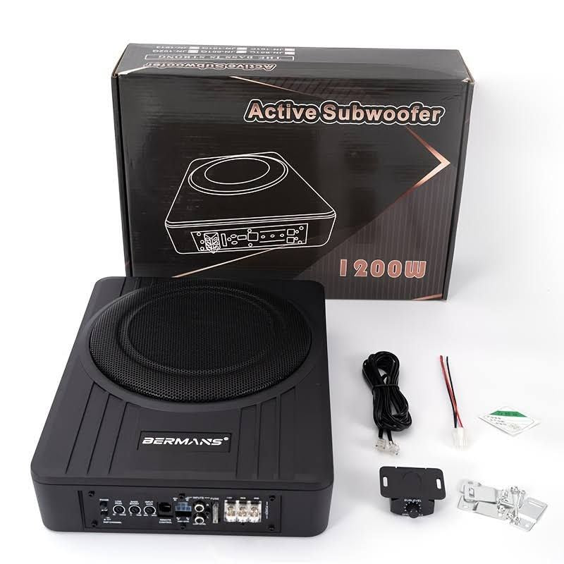 Subwoofer Amplifié pour Voiture - Bermans, 10, 1200W Max, Basses Puissantes, Subwoofer voiture, Caisson plat voiture, Haut parleur voiture, Caisson(Noir)