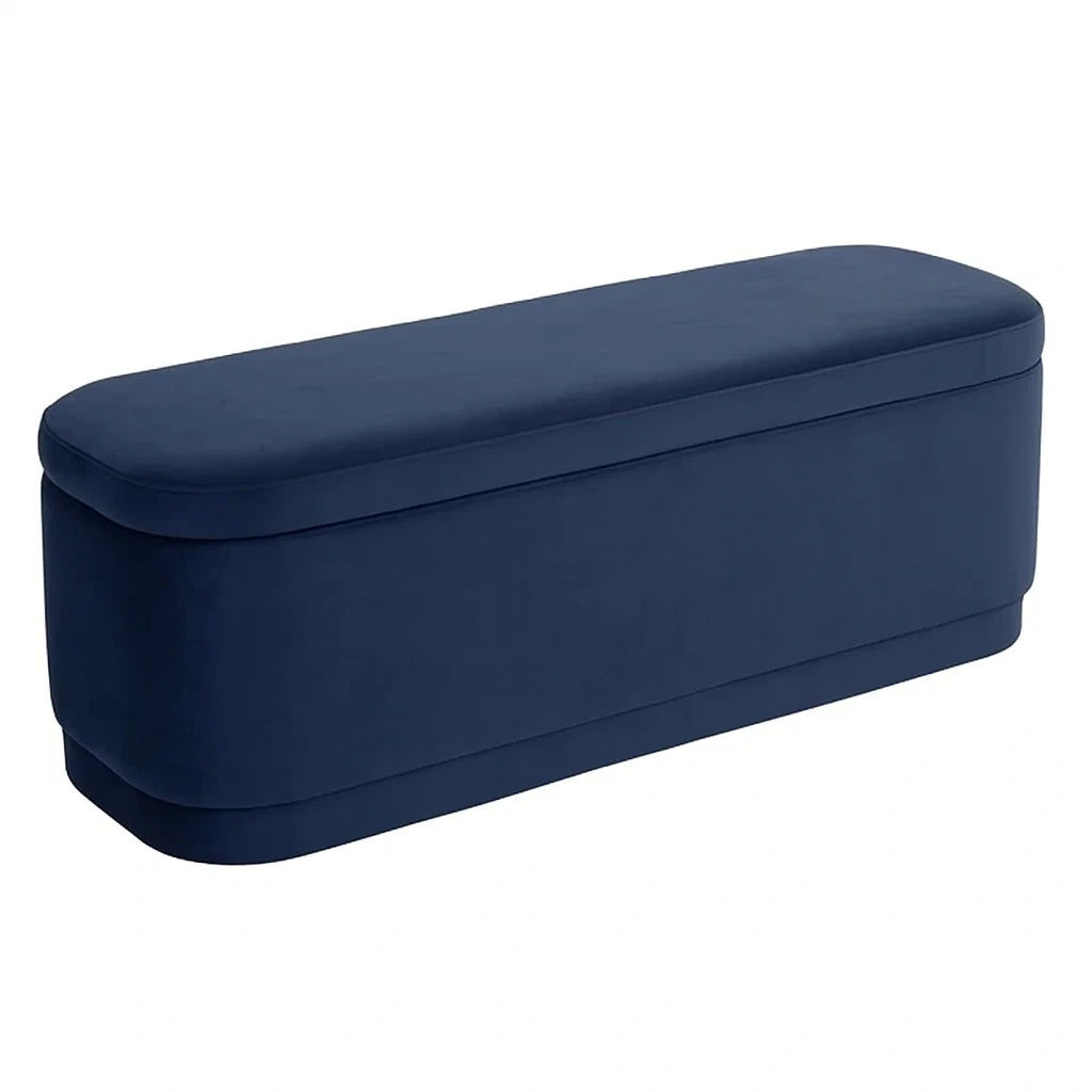 Banc de rangement en bois et velours bleu marine avec rangement intégré(Bleu Marine)
