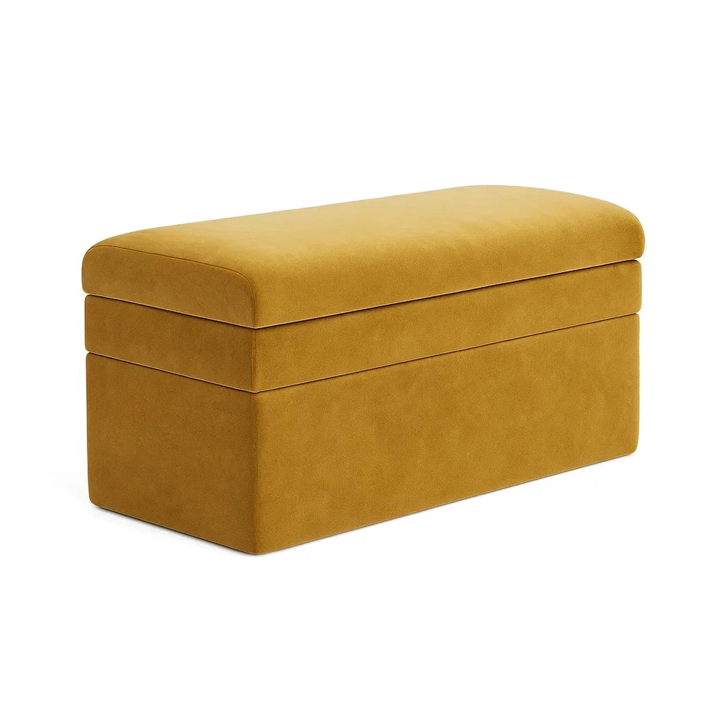 Banc de rangement banquette en bois et tissu moutarde(Moutarde)