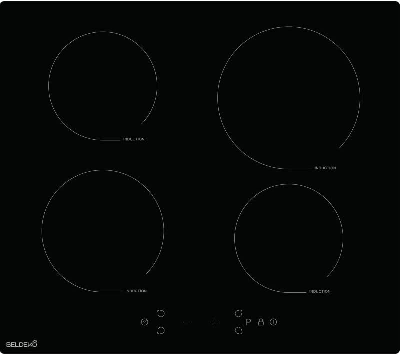 Plaque à induction 4 foyers – 7 900 W – BELDEKO – Encastrable 59 x 52 cm – Verre noir – Minuterie + 4 boosters – Marque française(Verre Noir)