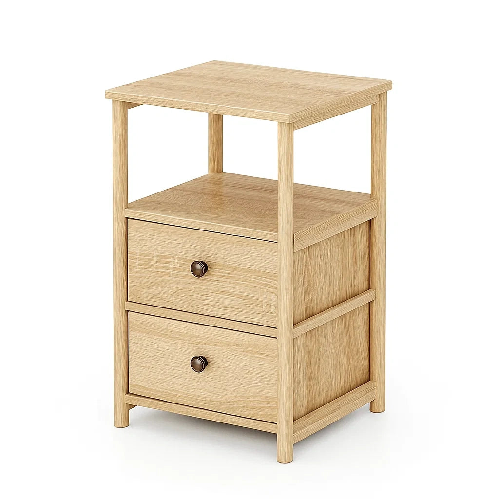 Table de chevet en bois avec deux tiroirs 50x40x35 cm(Chêne Clair)